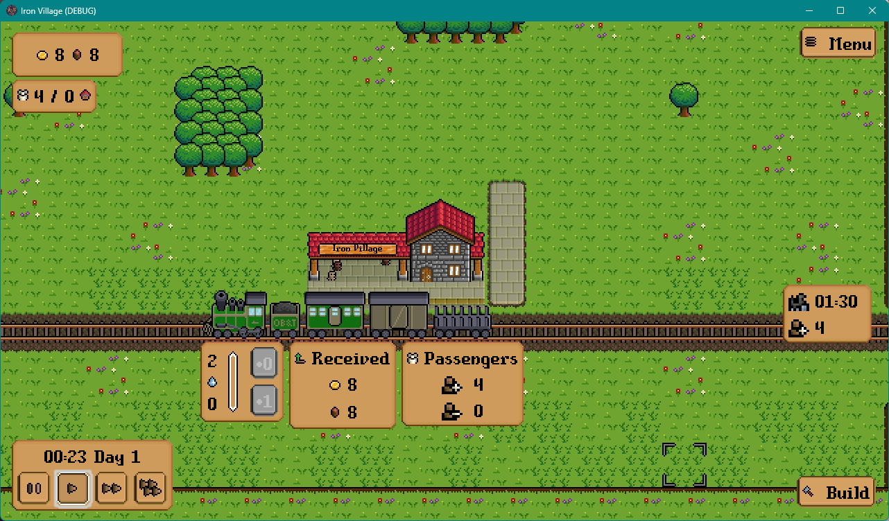 A screenshot of the first train in green, with the new UI completed.